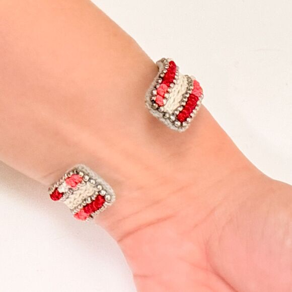 Isabel Marant Beaded Embroidered Cuff Bracelet Red White - Picture 6 of 7